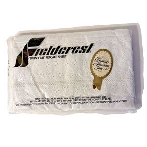 Vintage Fieldcrest Twin Flat Percale Sheet Eyelet Hem Elegant Trousseau Lace